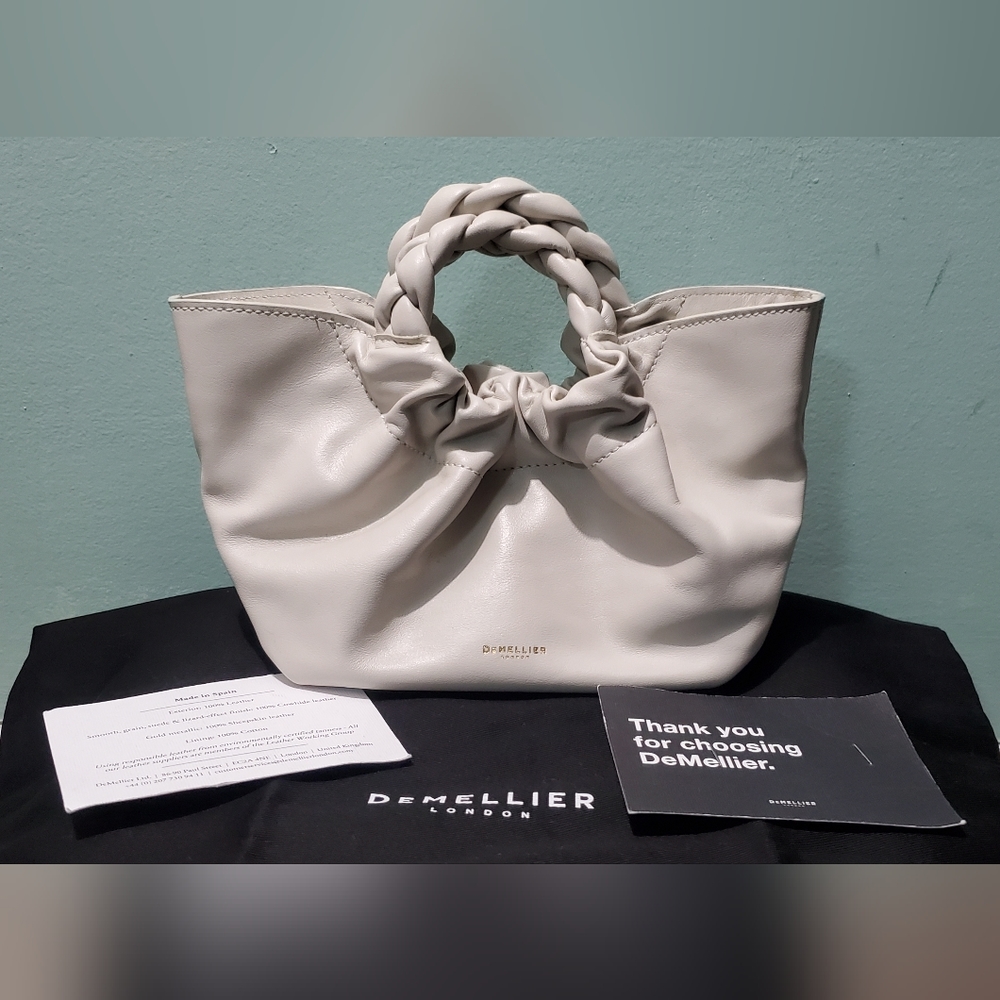 NEW DEMELLIER Mini Los Angeles Off White Smooth Leather Braid Tote Crossbody Bag - Picture 5 of 14